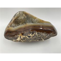 Agate crystal geode cluster, with crystals to the centre, in brown and grey tones, H7cm 