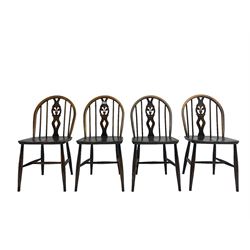Ercol - set four beech fleur-de-lis dining chairs