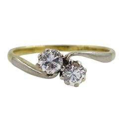 Gold two stone round brilliant cut diamond crossover ring, stamped 18ct, total diamond weight approx 0.30 carat
