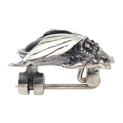 Silver black onyx and marcasite bug brooch, stamped 925 