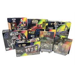 Star Wars - La Guerra De Las Galaxias La Guerre Des Etoiles/Shadows of the Empire - TIE Fighter; Cloud Car; Airspeeder; Landspeeder; Death Star Escape; Detention Block Rescue; Imperial Speeder Bike; Boba Fett IG-88; and Crowd Control Stormtrooper; all boxed/carded (9)