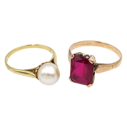  9ct gold pearl ring hallmarked and a 9ct gold rhodolite garnet ring  