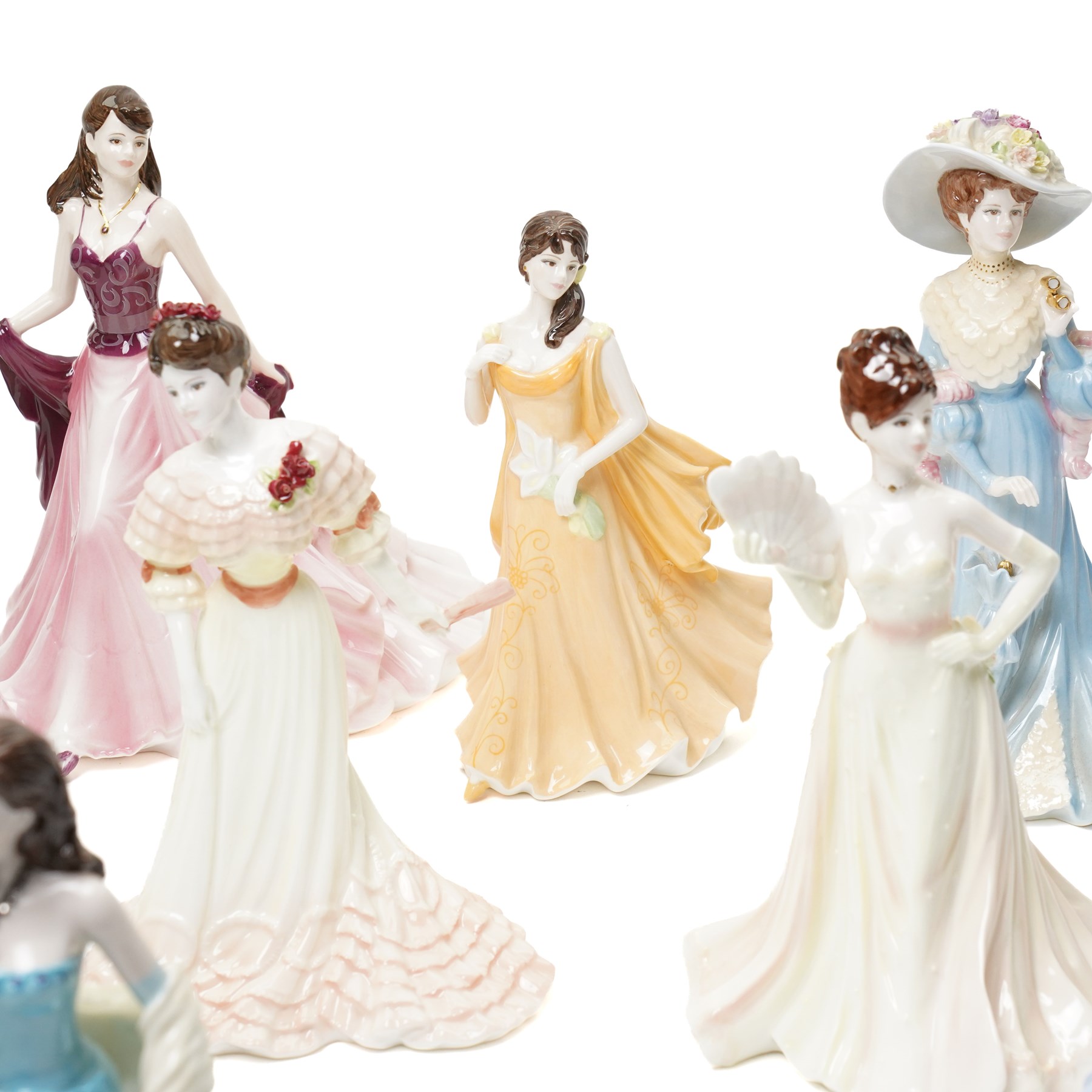 Twelve Coalport figures, comprising My Love, Happy Birthday 2006, Victoria, Coming of Age, Lady Sara, Red Rose of Lancashire, Thank You, Birthday Celebration, Evening Romance, With Love, Artisans Choice and Happiness, all boxed, one from an edition of 750 (12)