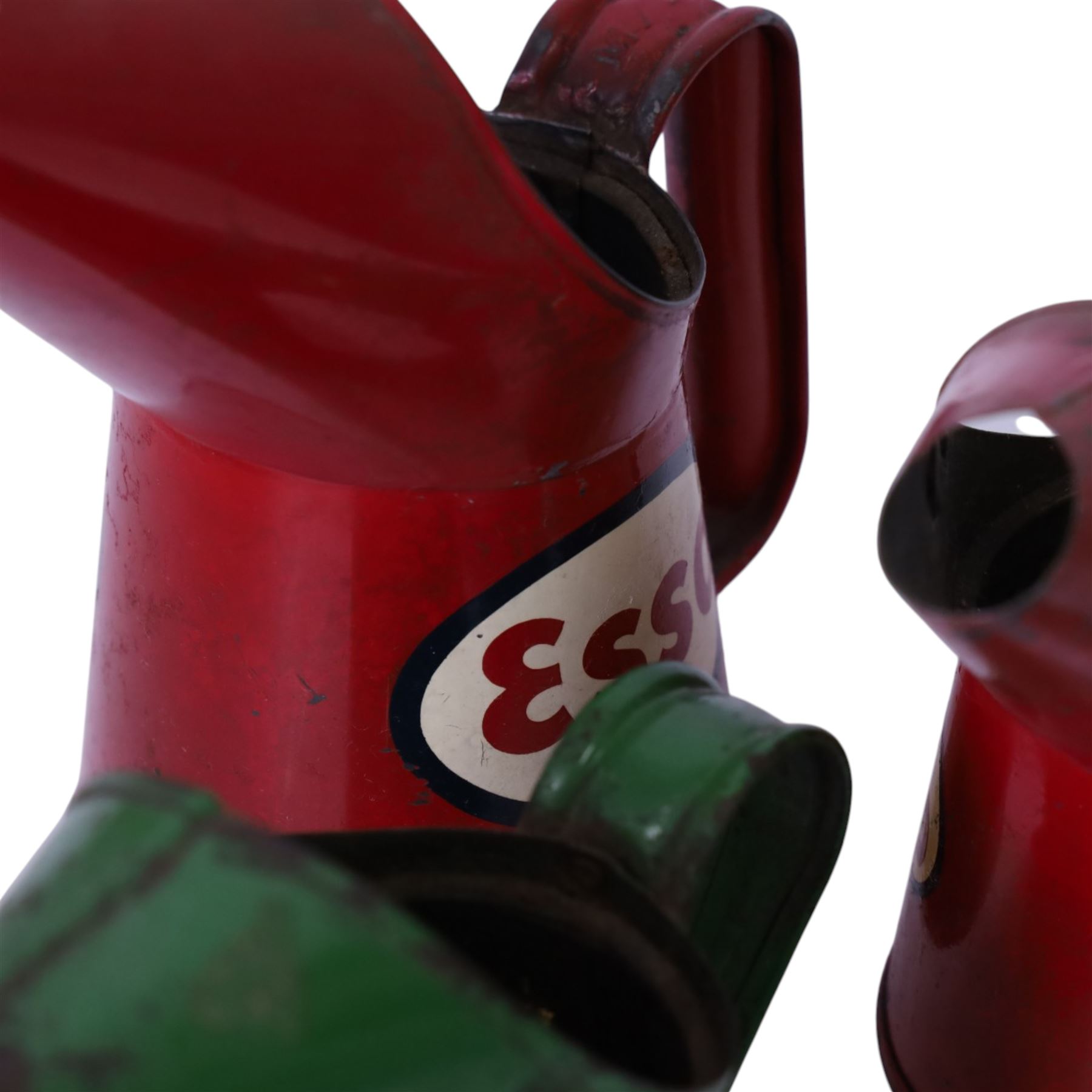 Shell-Mex Lamp Oil can, three oil jugs, including two red Esso examples and a green Castrol example and one other