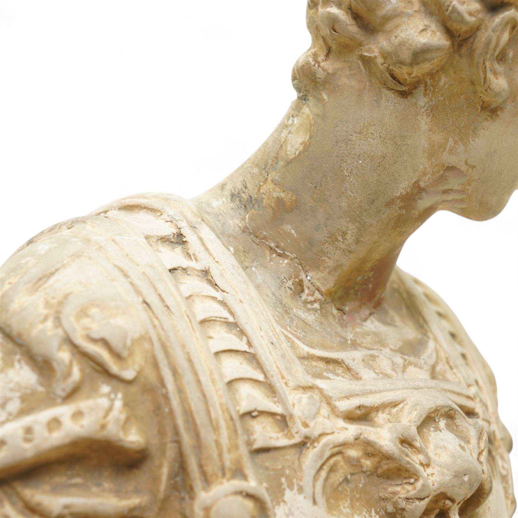 After Michelangelo (Italian 1475-1564) 19th century Florentine plaster figure of Guiliano de Medici as a Roman consul, impressed mark to base H44cm 