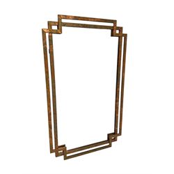 Contemporary copper framed rectangular wall mirror, mounted by outer canted frame 