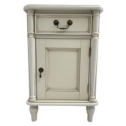 Laura Ashley - 'Clifton' ivory finish pedestal bedside chest, fitted single drawer over cupboard, flanked by split turned uprights