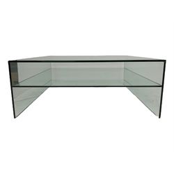 Square glass two-tier coffee table