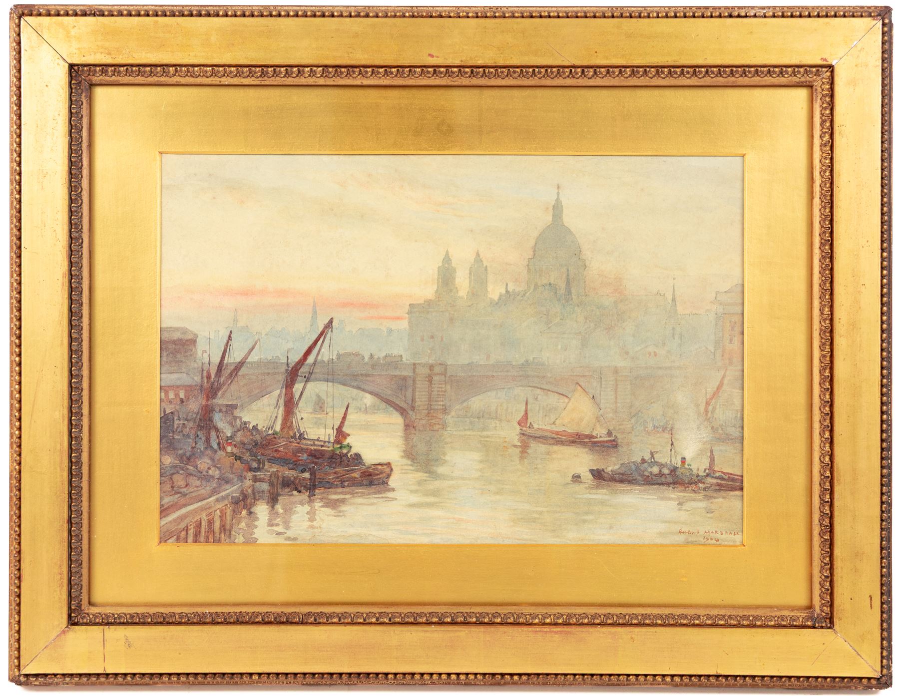 Herbert Menzies Marshall (British 1841-1913): St Paul's from the Surrey Side at Southwark, watercolour signed and dated 1904, 23.5cm x 35cm 