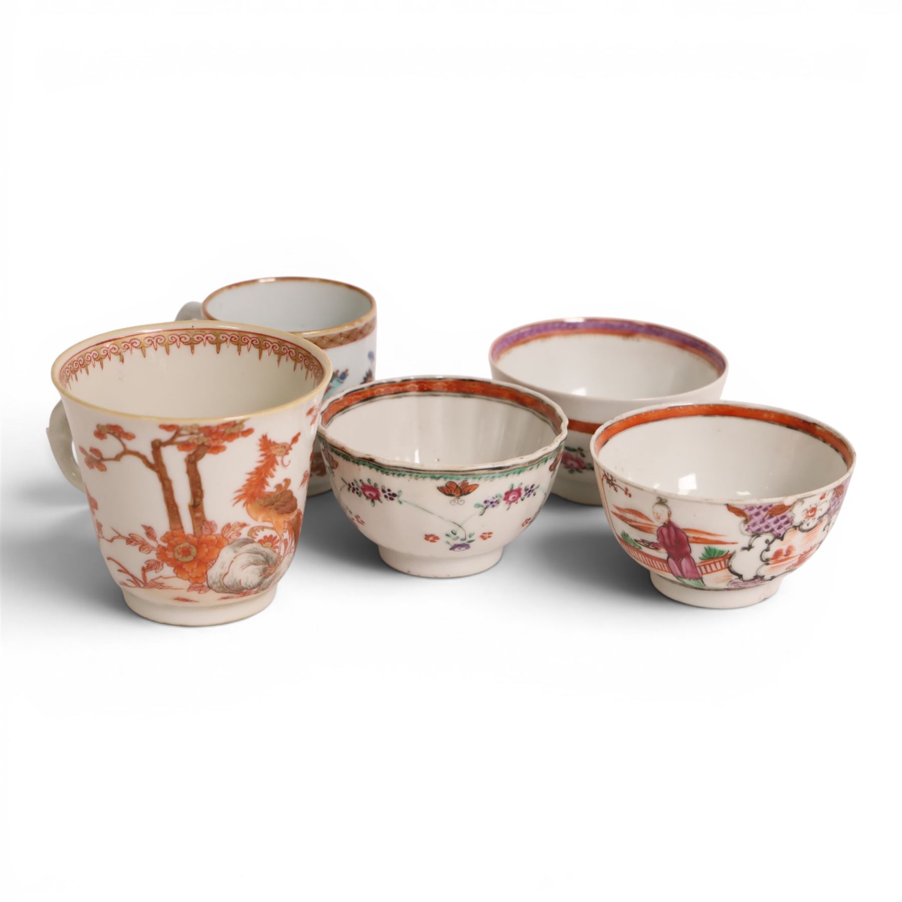 Collection of 18th century Chinese tea wares, including tea bowls, saucers and coffee cups