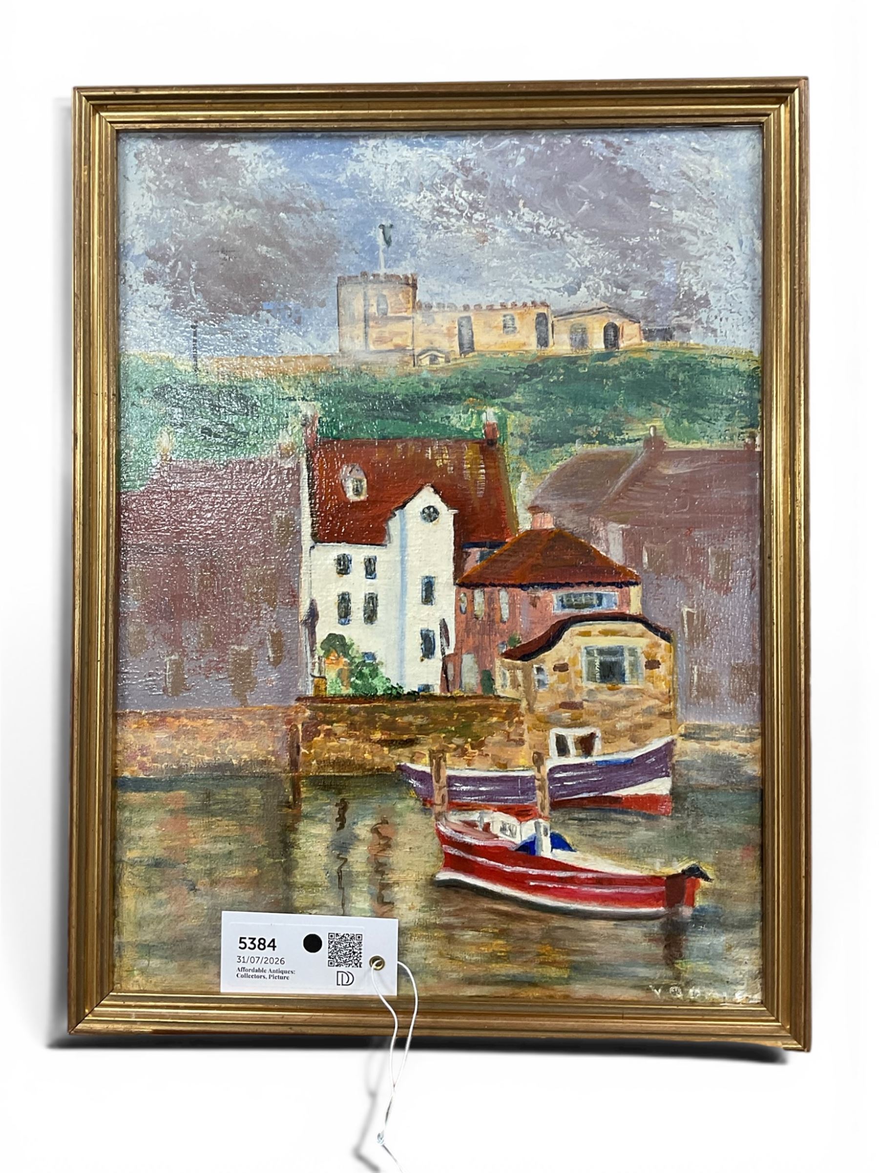 English School (20th century): View of Whitby, oil on canvas signed Vodale 40cm x 30cm