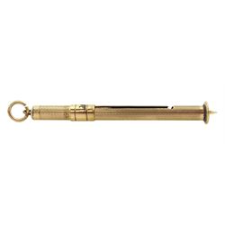 Early 20th century 9ct gold toothpick, with engine turned decoration, hallmarked