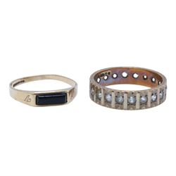 Two 9ct gold stone set rings, comprising paste set eternity ring and an onyx ring, both hallmarked