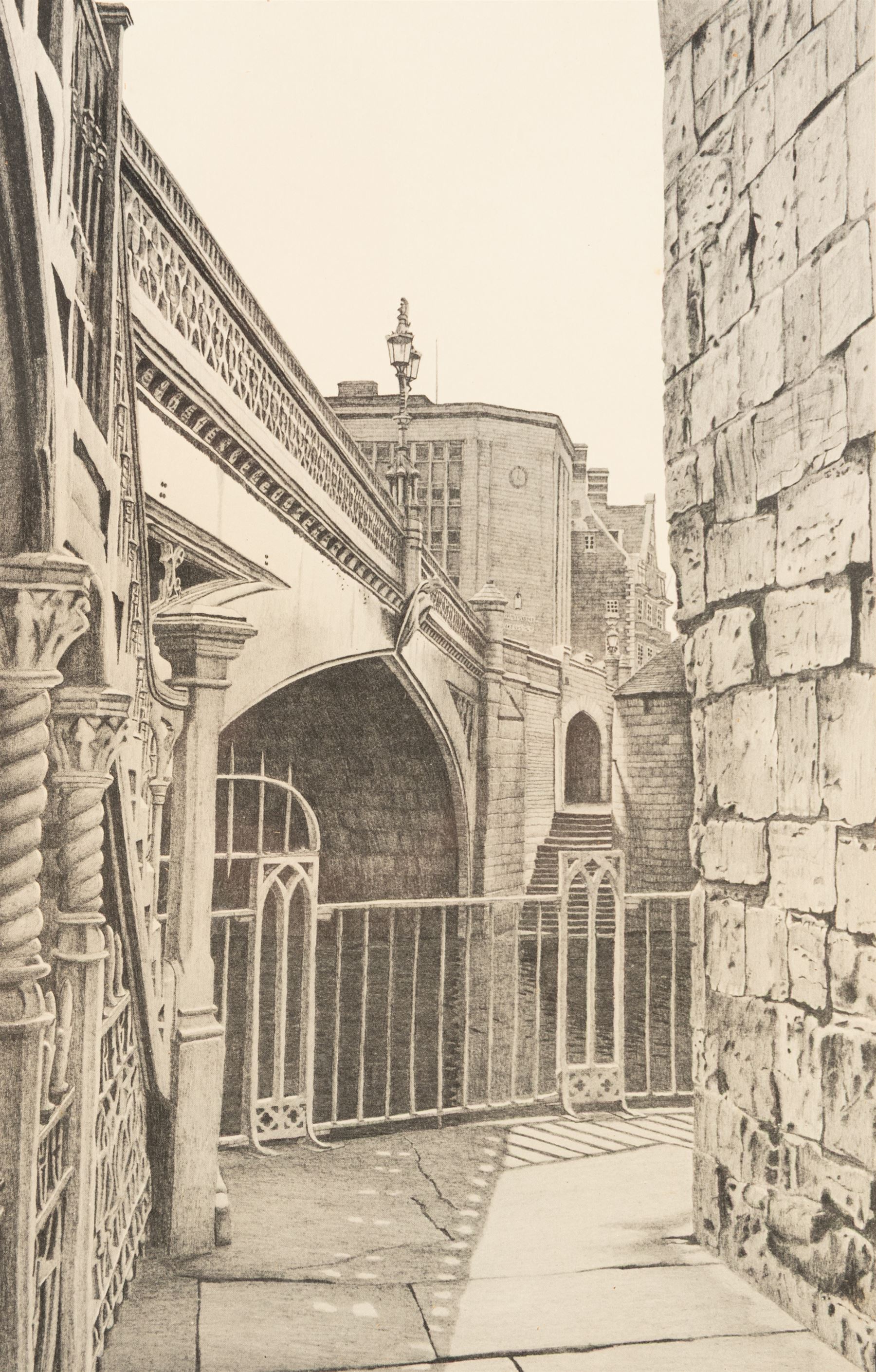 Stuart Walton (Northern British 1933-): York Minster from Precentor's Court, The Shambles - York, View of Lendal Bridge from Dame Judy Dench Walk and Steps Leading from Wellington Row beneath Lendal Bridge to the River Ouse, set of four prints signed with initials and dated '78 in pencil 27.5cm x 17.5cm (4)