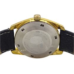 Hamilton gentleman's stainless steel and gold-plated automatic wristwatch, with date aperture, on black leather strap