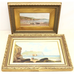 W Walters (British early 20th century): Fishing off White Nabb Scarborough, oil on panel signed, together with two further early 20th century coastal oils, max 23cm x 41cm (3)