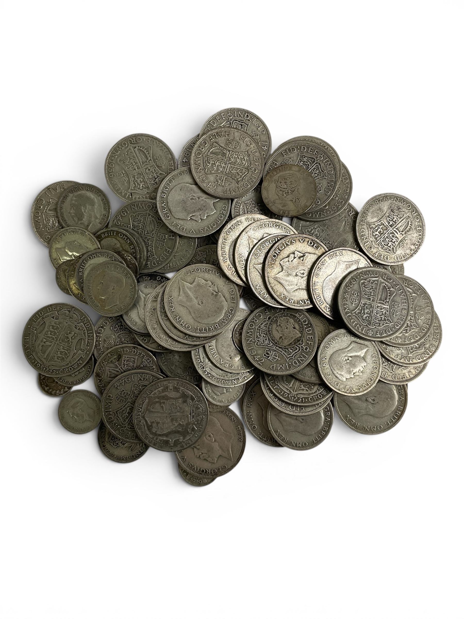 Approximately 850 grams of Great British pre-1947 silver coins, together with seven pre-1920 threpences