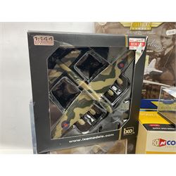 Fifteen modern die-cast models of aircraft by Corgi, Atlas Editions and Ixo including Aviation Archive, War Birds, Fighters of WWII etc; and model of an MGB Sports Car; all boxed (16)