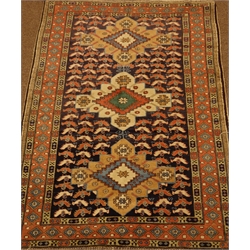  Persian multicoloured rug, field with lozenge and stylised birds within a triple repeating border, 200cm x 137cm  