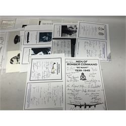 76 Squadron - small archive of photographs, signatures etc; signed copy of Conversations with a Rear gunner by Tony Winser; and collection of signatures of WW2 pilots and aircrew, some original but most facsimile/copies, including Lt. Col. W.A. Bishop VC, DSO, MC, DFC, Johnnie Johnson, Bomber Command etc
