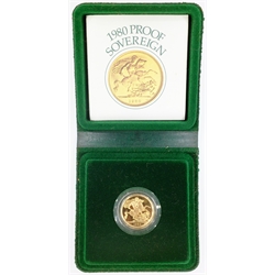  1980 gold proof sovereign, with certificate, in wallet of issue  
