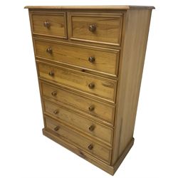 Solid pine chest, two short over five long drawers