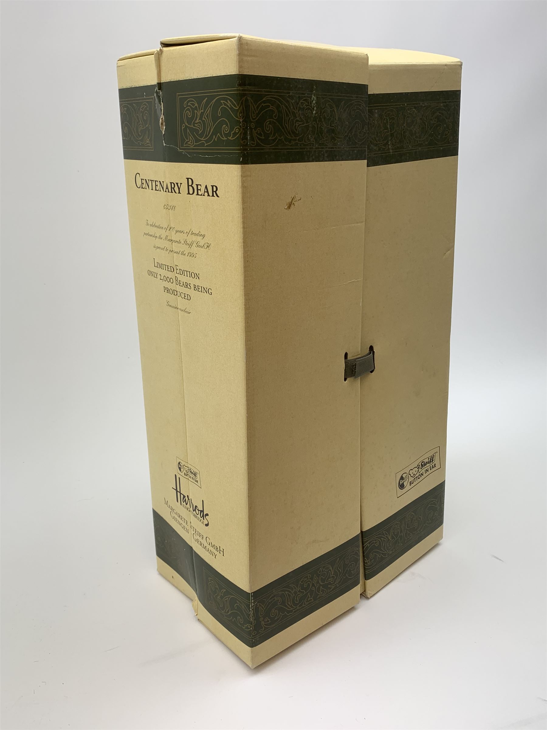 Steiff limited edition Harrods Centenary Bear No.1127/2000, with musical movement playing 'Anniversary Waltz' H17