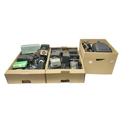 Collection of cameras and equipment, to include folding cameras, polaroid, camera cases etc, in three boxes  