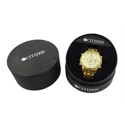 Citizen Alarm Chronograph gentleman's gold-plated bracelet wristwatch, boxed