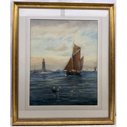 George Henry Jenkins (British 1838-1914): Falmouth Boat Rounding the Lighthouse, watercolour signed 74cm x 58cm