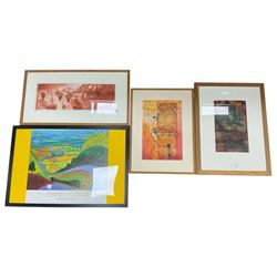 David Hockney Garrowby Hill Boston Museum of Fine Arts poster, and three Rosie Lannan? con...