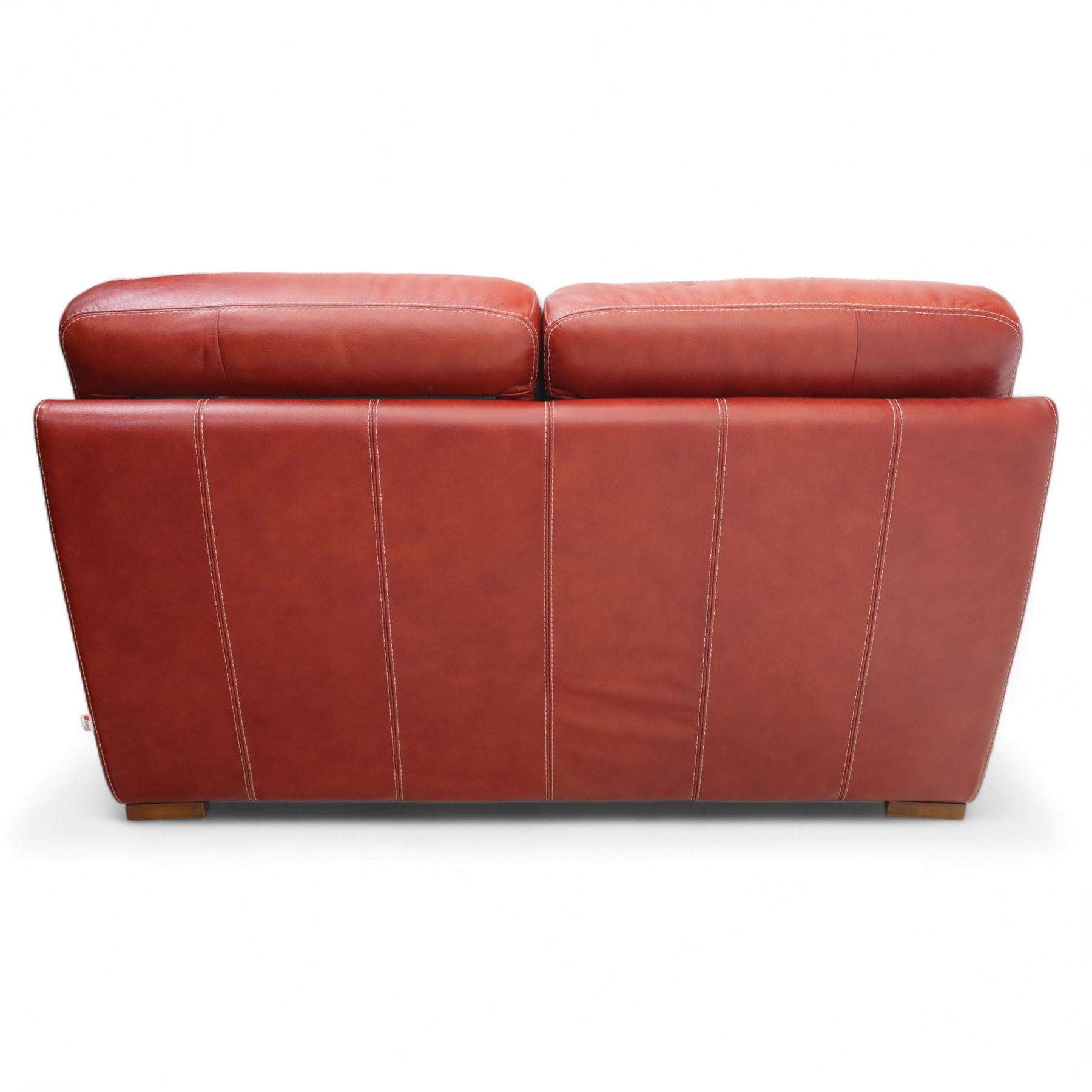 Bardi, Italy - two-seat sofa and footstool, upholstered in deep red leather, stool 72x63x39cm 