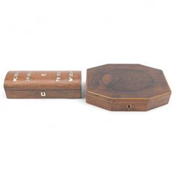 Regency period octagonal box, together with a glove box, the lid inlaid with mother of pea...