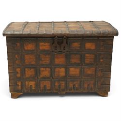 Large 19th century North Indian teak and wrought iron-bound dowry chest, probably Rajastha...
