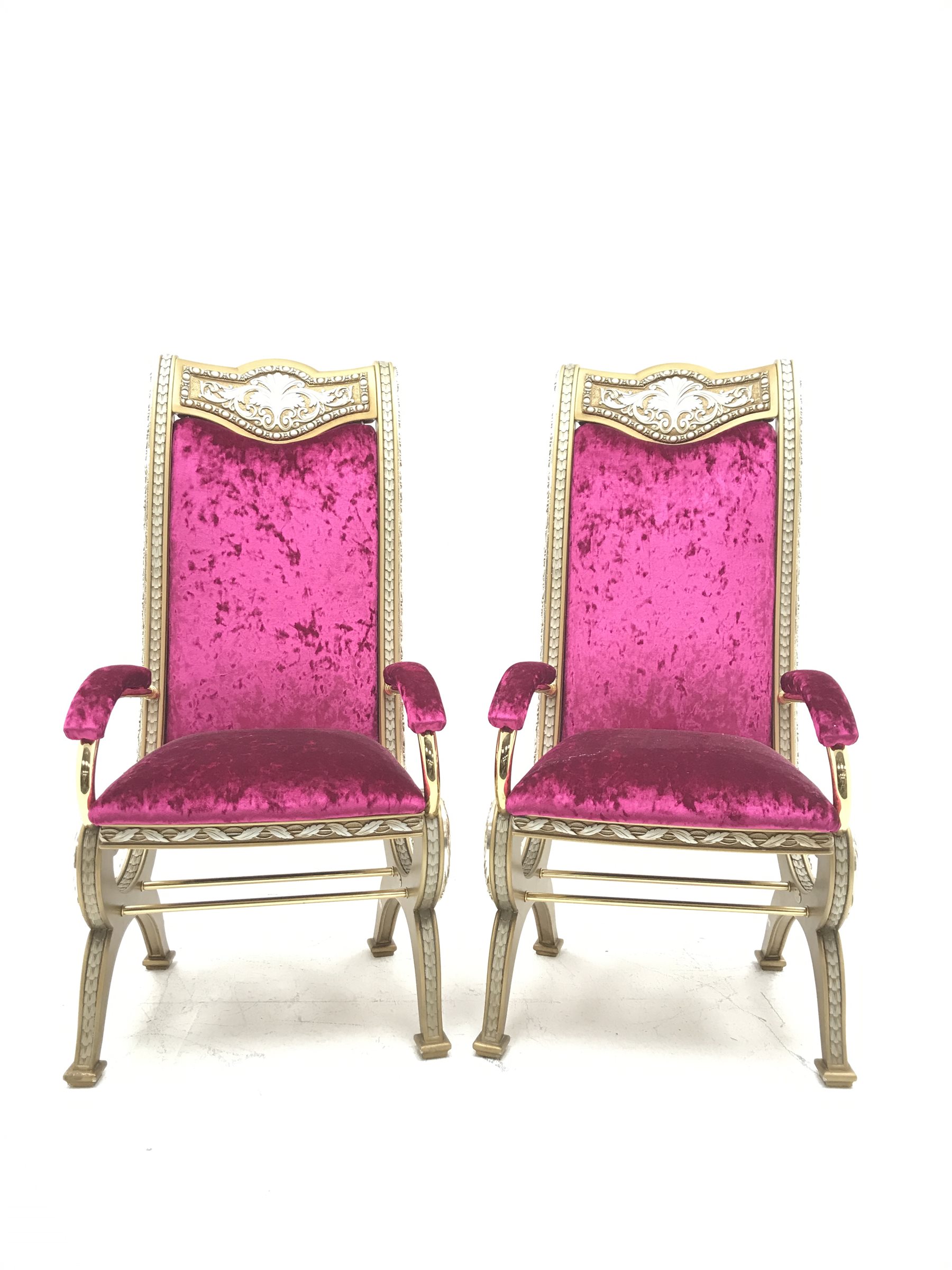 Pair Cappelletti Cantu Italian gilt framed high back armchairs, W56cm, H122cm