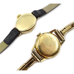  Certina 9ct gold wristwatch on gold expandable strap, hallmarked and a 9ct gold Richmond wristwatch hallmarked, on leather strap  