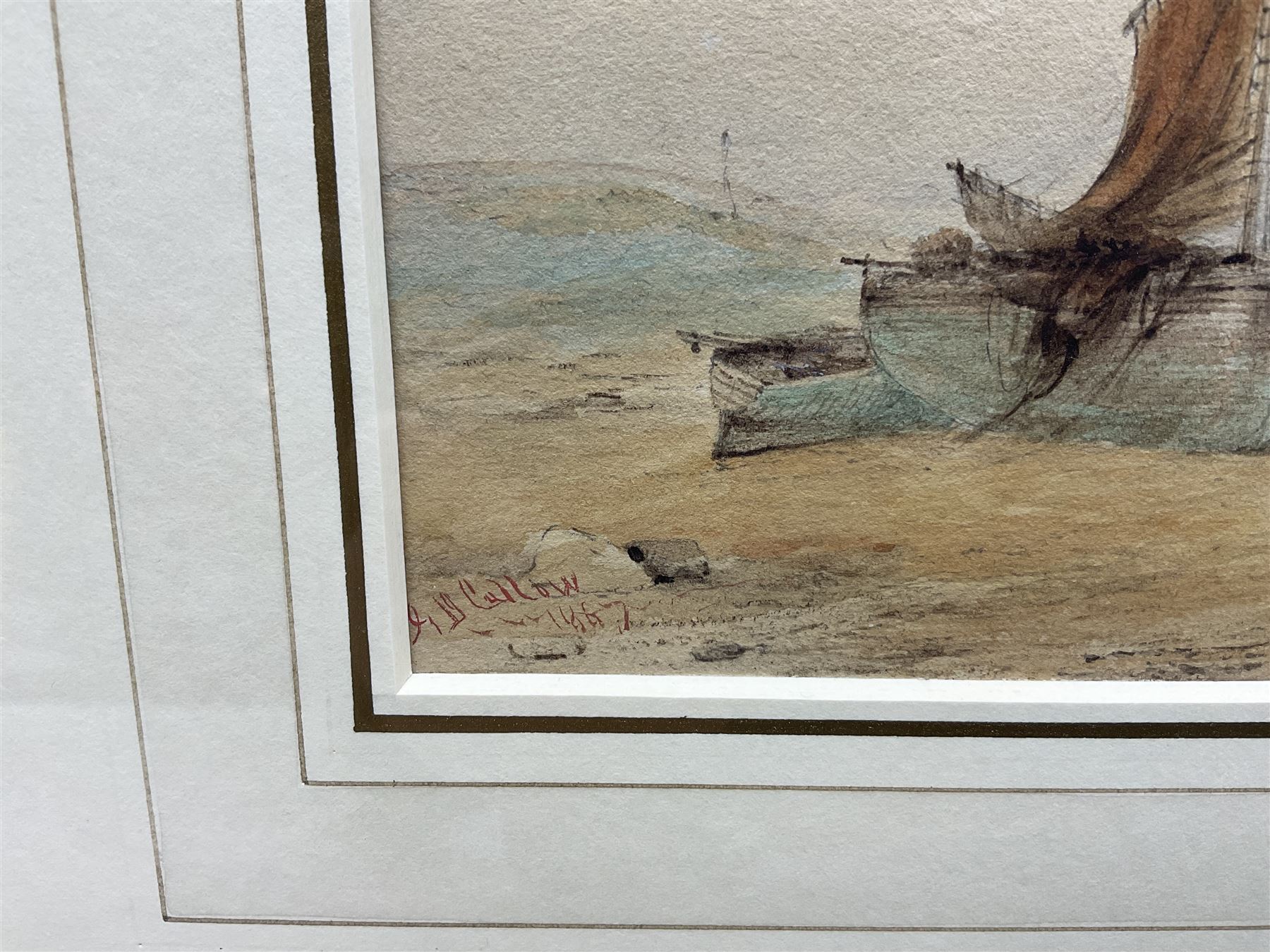 George Dodgson Callow (British 1829-1875): Beached Vessels at Low Tide, watercolour signed and dated 1867, 13cm x 22cm 