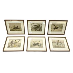 After Henry Alken (British 1785-1851): Hunting Incidents, set six lithographs with hand colouring 12cm x 16cm (6)