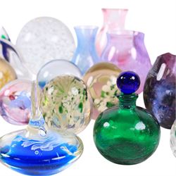 Caithness glass vases and paperweights, together with other coloured glass and glass animal figures