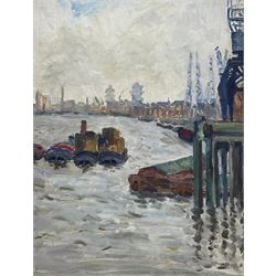 D Vaughan (British 20th Century): Bremen Dockyard, oil on board signed and dated 1964, 44cm x 33cm 
