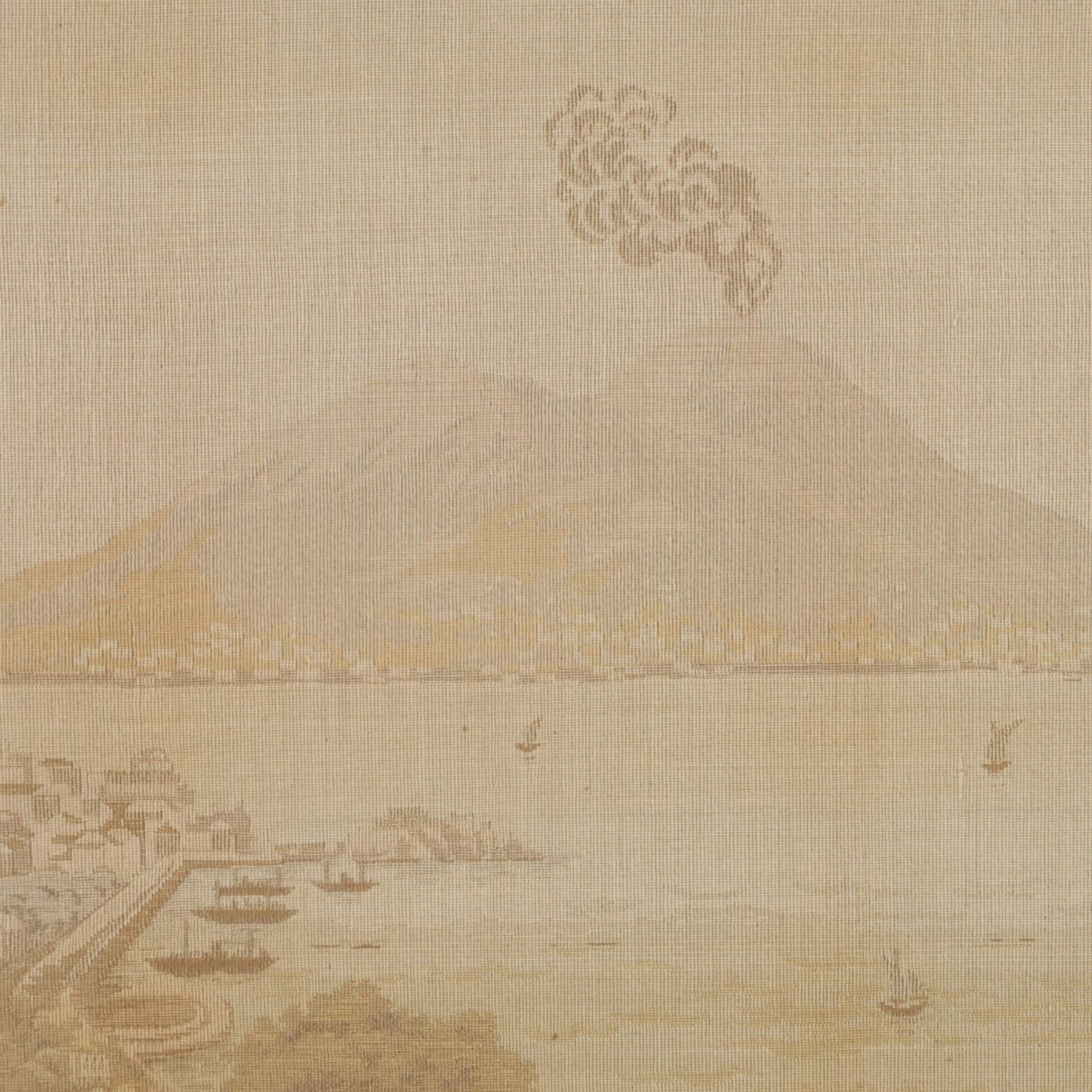 Pair of  machine woven tapestries, of Venezia and Napoli, framed H55cm, L149cm   