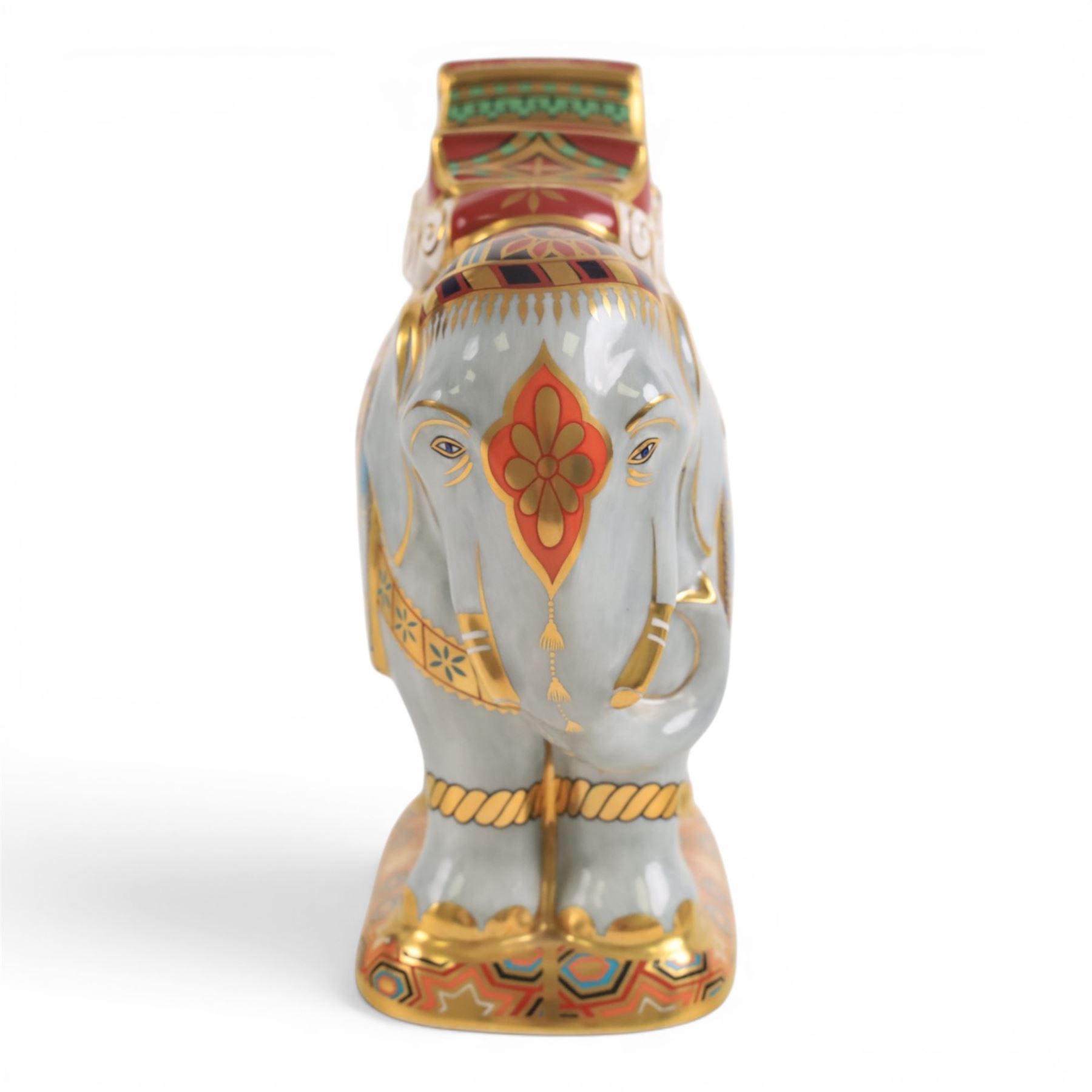Royal Crown Derby paperweight, Large Indian Elephant made for Mulberry Hall, with gold stopper, limited edition 54/500 with certificate and original box, H20cm