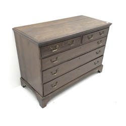 George III oak chest, two short and three long drawers, shaped bracket supports, W129cm, H88cm, D58cm
