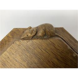 Mouseman - oak octagonal chopping board or teapot stand, moulded edge carved with mouse signature, by the workshop of Robert Thompson, Kilburn