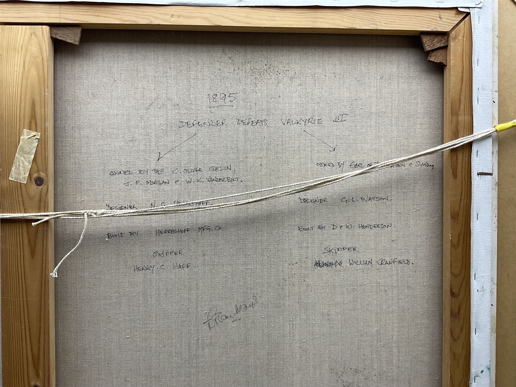 Brian Mays (British 1938-2005): 'Defender Defeats Valkyrie III 1895', oil on canvas signed, titled verso 74cm x 94cm 
Provenance: direct from the family of the artist.