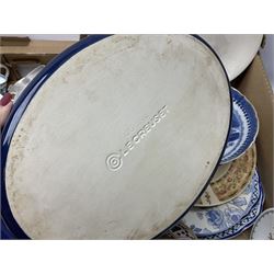 Portmeirion Botanic Garden jug, Poole Pottery planter, Denby coffee pot, Wedgwood Jasperware trinket box, Le Creuset oven dish and a collection of other ceramics, etc, in four boxes 