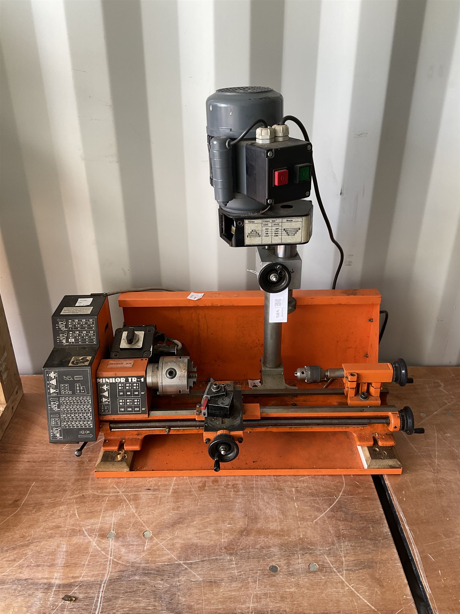 Minilor TR-1 metal lathe with three jaw self centring chuck, mounting plate - THIS LOT IS TO BE COLLECTED BY APPOINTMENT FROM DUGGLEBY STORAGE, GREAT HILL, EASTFIELD, SCARBOROUGH, YO11 3TX