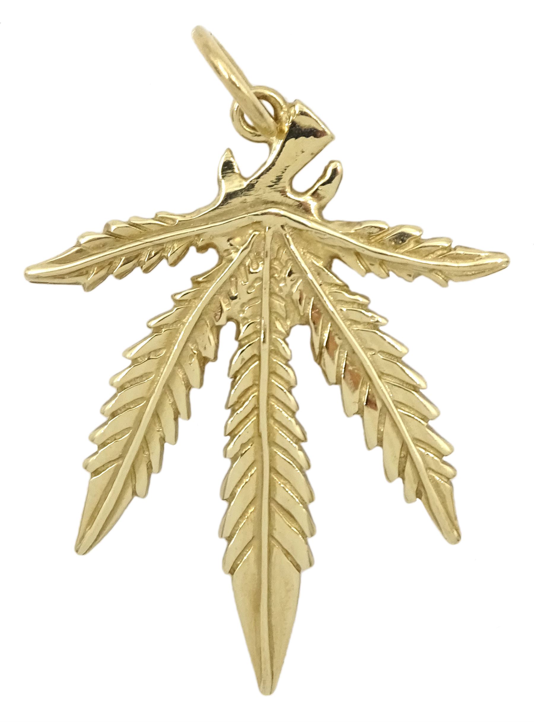 9ct gold cannabis leaf pendant, hallmarked
