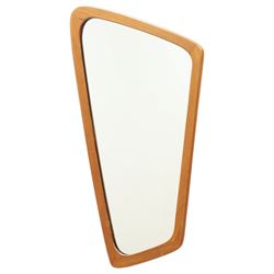 Mid 20th century Danish teak framed asymmetric mirror, stamped 'Made in Denmark' on the back