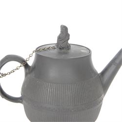 18th century Wedgwood black basalt teapot with  Widow of Zarephath finial, H16cm